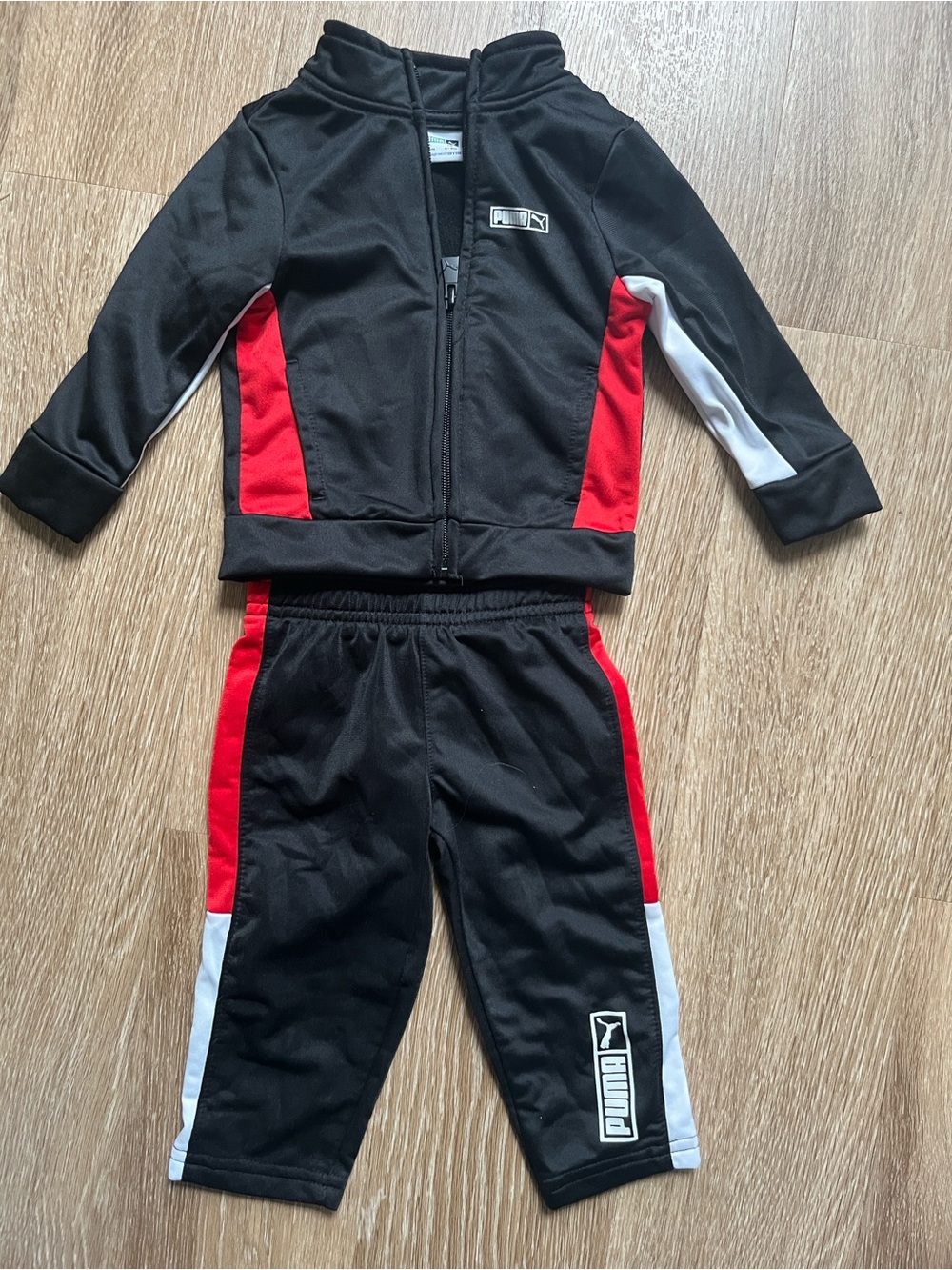 Puma Black Red White Kids Matching Track Set